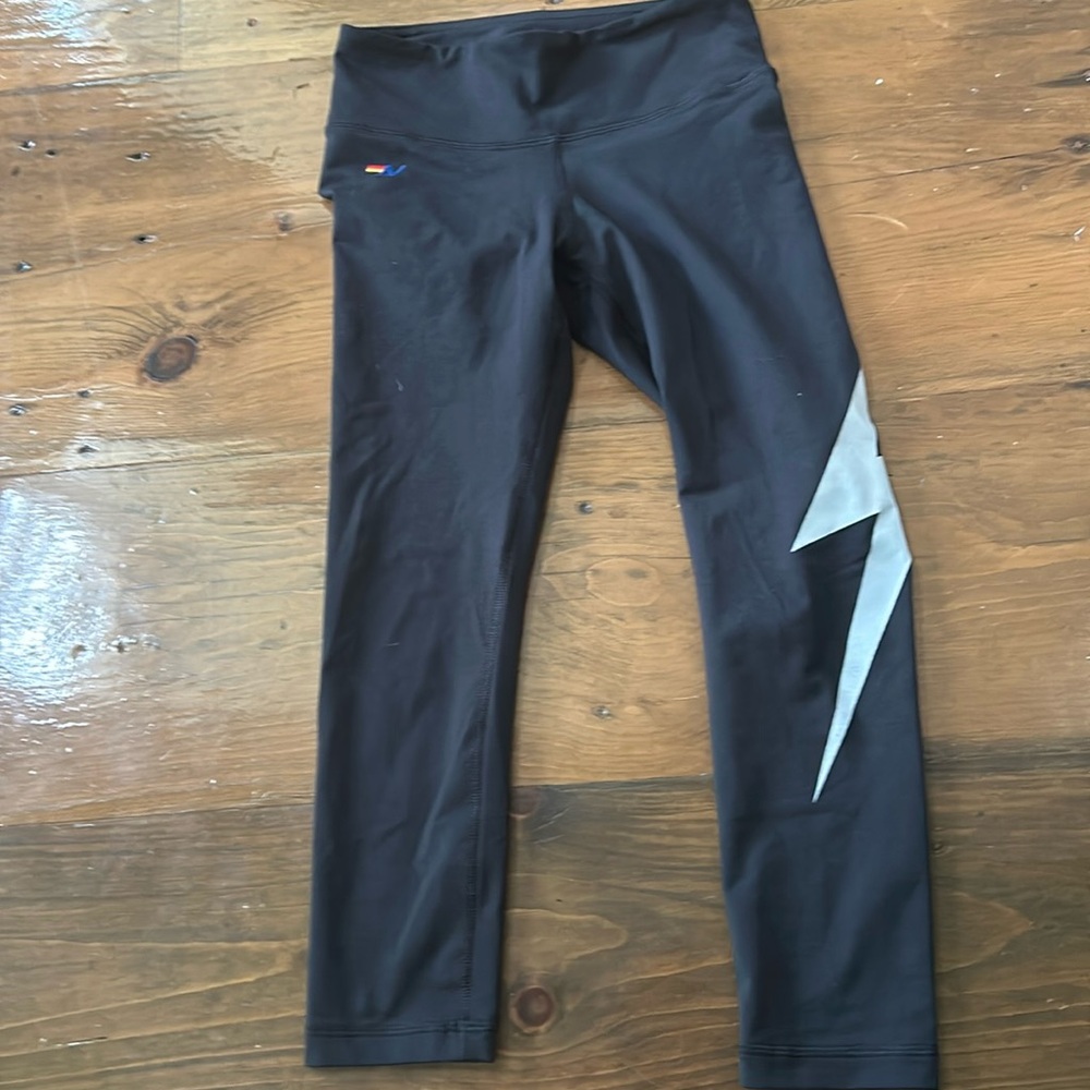 Aviator nation black leggings with white lightning bolt